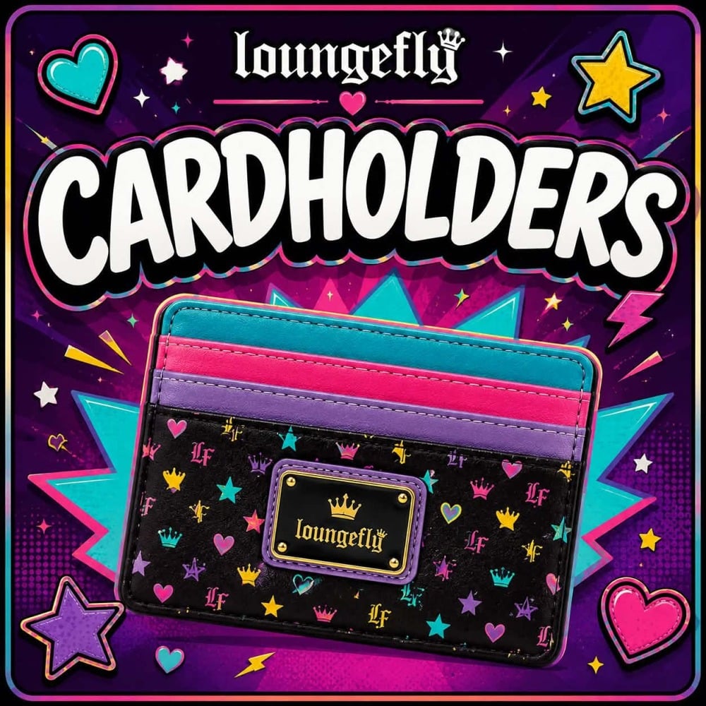 Black Loungefly card holder with colourful crown print